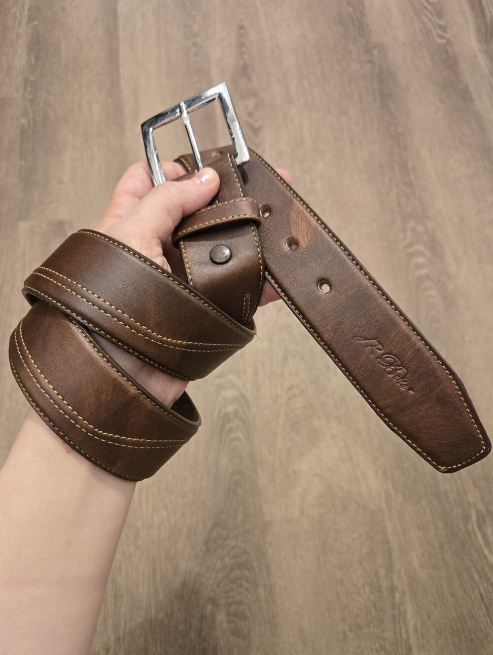 Mens Distressed Brown Leather/Faux Belt Grunge Rustic Size 38 Western y2k style
